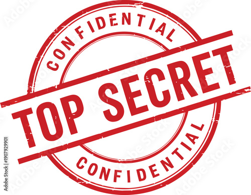 Top secret red confidential stamp isolated on white background for classified document security and privacy concept
