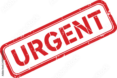 Urgent red rubber stamp label isolated on white background for priority alert, warning message and deadline concept