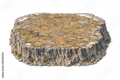 Realistic high plateau with rocky terrain and sparse vegetation