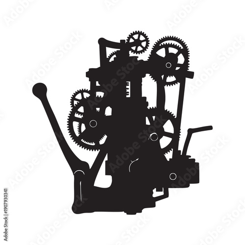 Complex industrial machine with gears and levers web icon for engineering and manufacturing vector.