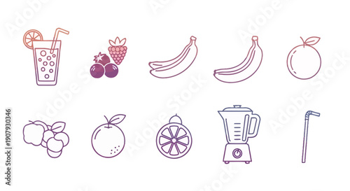Healthy Smoothie Ingredients and Tools Illustration in a Linear Vector Style