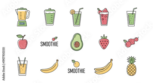 Healthy Smoothie Ingredients and Tools Vector Illustration for Nutrition and Lifestyle Concepts