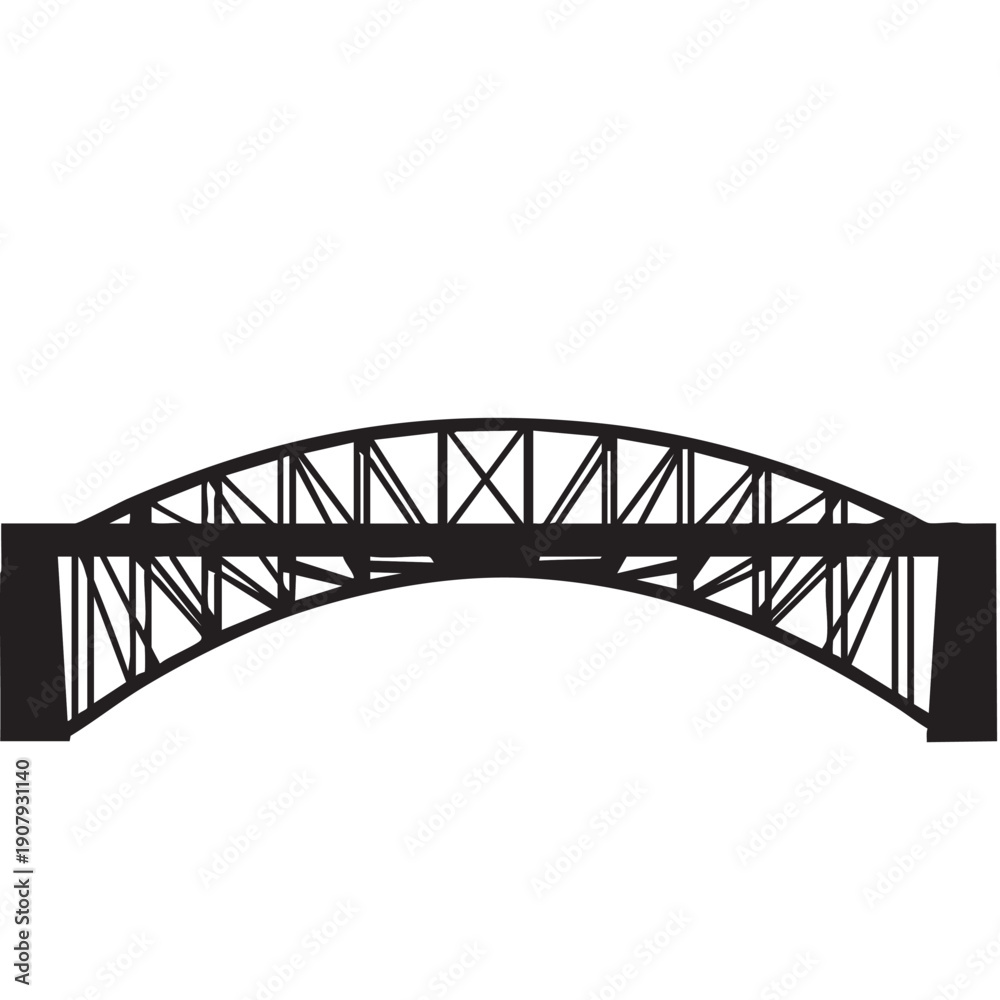Fototapeta premium Black arched bridge silhouette icon isolated on white background.