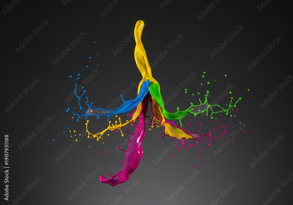 Obraz premium Abstract paint droplets frozen mid splash isolated on contrasting background dynamic creativity concept 