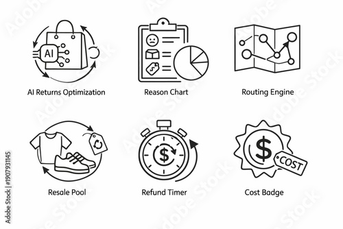 Ai returns optimization and financial efficiency icons
