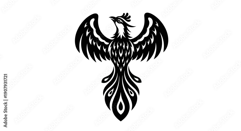Naklejka premium Elegant black phoenix silhouette on white background graphic design