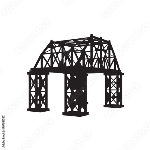 Industrial steel bridge truss structure icon vector, black silhouette of architectural frame construction.
