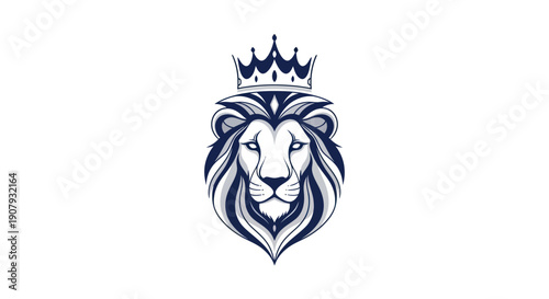 Elegant lion head illustration with crown on white background