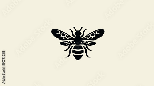 A stark black graphic depiction of an insect, centered on a light-colored background