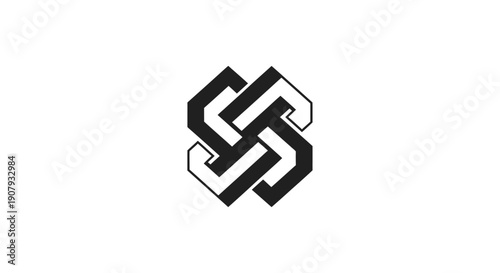 Interconnected abstract black and white logo design element.