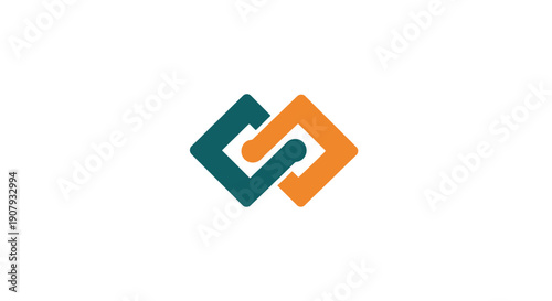 Interconnected orange and green abstract logo design elements.