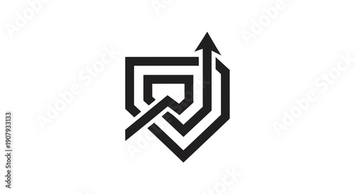 Abstract Upward Arrow Shield Security Logo Design on isolated white background