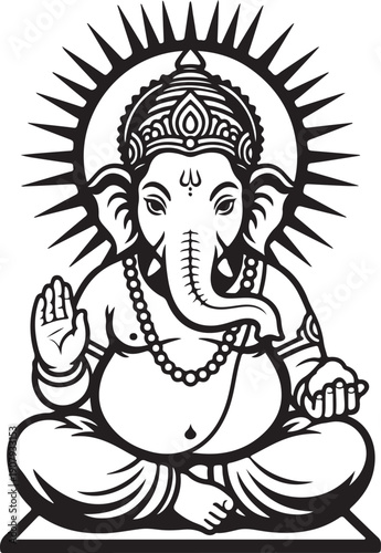 Lord Ganesha Line Art Vector Illustration Representing Hindu Culture Wisdom and Spirituality