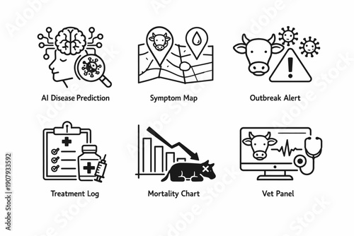 Animal health monitoring: ai predictions, symptom tracking, outbreak alerts, treatment plans, mortality charts