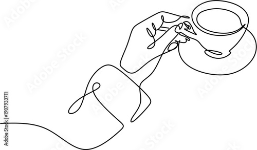 Continuous one line drawing of a businessman hand holding a coffee cup.