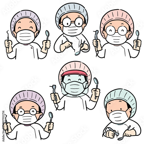 vector set of dentist cartoon