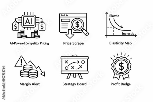 Ai-driven pricing and strategy icons for competitive market analysis