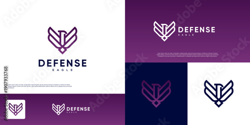 symbol of strength, defense, and resilience, eagle with a single line style, graphic design illustration.