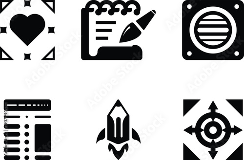 Clean, minimal, solid black icons for UI UX Design, Startup Branding, Productivity Tools, dashboard systems, and creative digital interfaces.