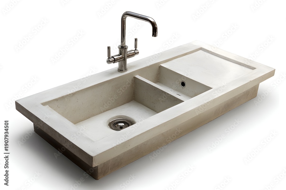 Fototapeta premium Polished Concrete Double Basin Sink With Integrated Draining Clean Contemporary Bathroom Architecture