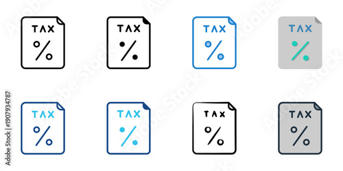 Taxation Policy icons set multiple style collection. Editable stroke 
