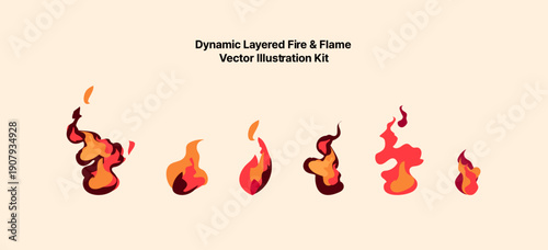 다이내믹 레이어드 불꽃 벡터 세트