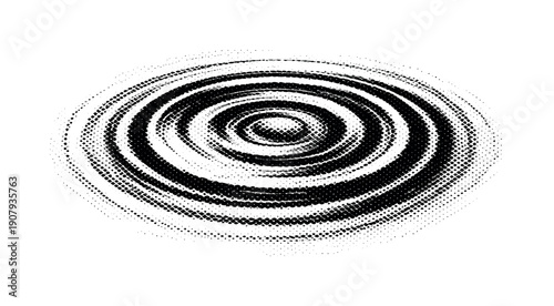 A circular ripple frozen at the moment of expansion, like a sound wave stopped in time, rendered as a black and white