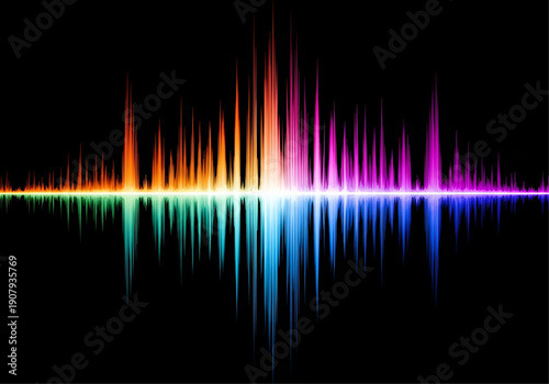 Colorful Sound Wave Frequencies Visualized on Black Background Direct View Illustration