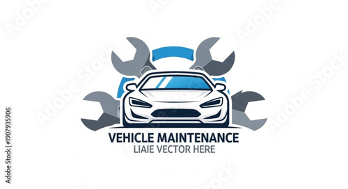 Modern Car With Wrench Tools For Vehicle Maintenance Service.