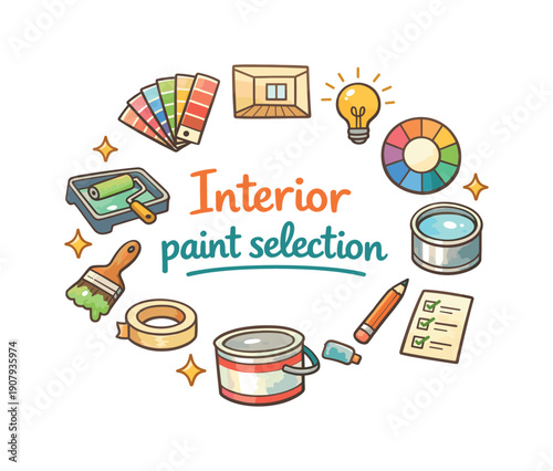 Interior paint selection. Hand drawn illustration of Interior paint selection. color swatch book, wall paint samples,