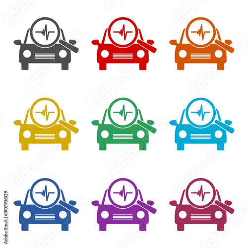 Car diagnostics test service icon isolated on white background. Set icons colorful