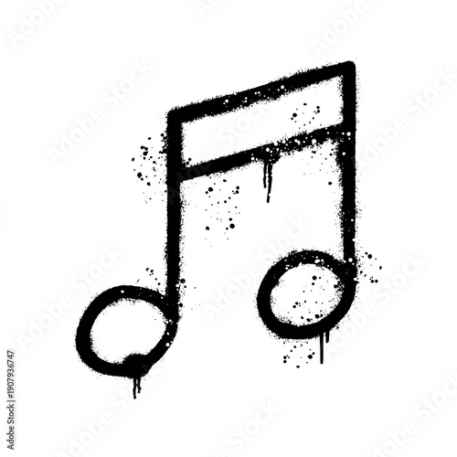 Black spray paint musical note graffiti icon isolated on white background