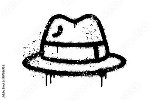 Fotografie Vintage fedora hat graffiti spray paint stencil icon for urban design