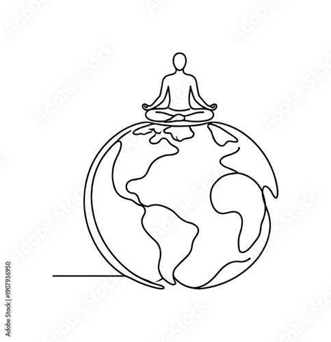 Minimalist One-Line World. Final Essence. Minimalistic one-line drawing nearly complete abstract world with one