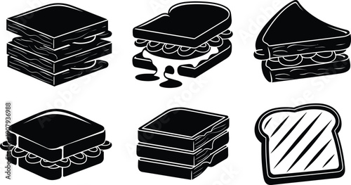 Sandwich Silhouette Icon Set Vector Collection