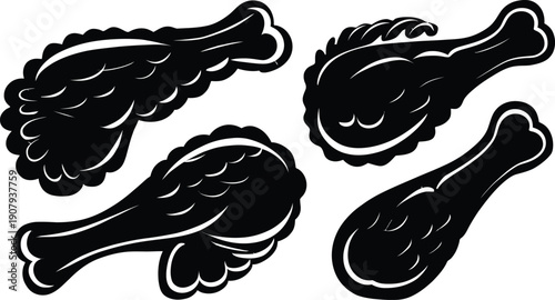 Fried Chicken Legs and Drumsticks Silhouette Vector Collection