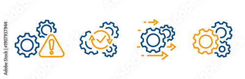 Fotografie Set icon of gears with exclamation mark, process control, automatism, cog wheel,