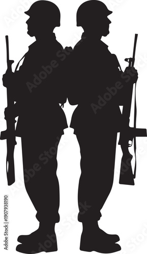 Soldiers silhouette vector illustration military men american flag background patriotic duty