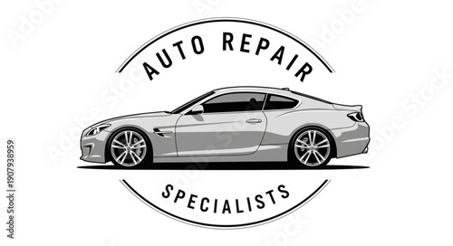 Modern Sports Car Auto Repair Specialists Emblem.