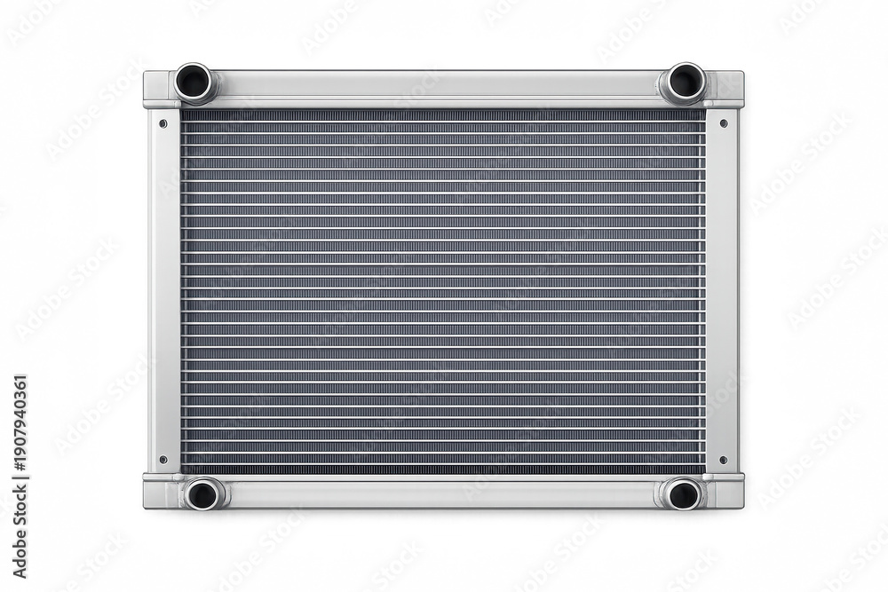 Fototapeta premium Realistic metal radiator with tubes on dark background