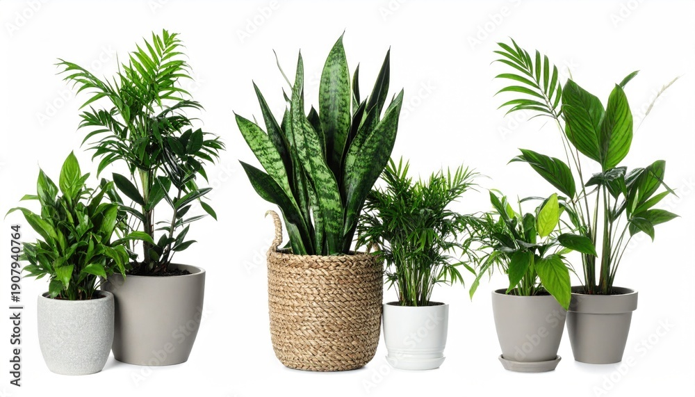 Fototapeta premium Lush green house plants isolated on white, set 