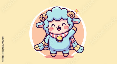 Cartoon sheep character waving hello cheerful isolated design element