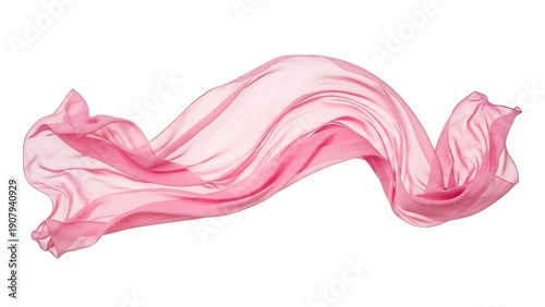 A pink scarf blowing in the wind on a white background