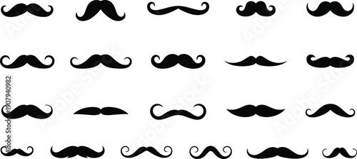 Mustache silhouettes collection isolated on white background, vintage hipster moustache styles set, black flat vector illustration icons