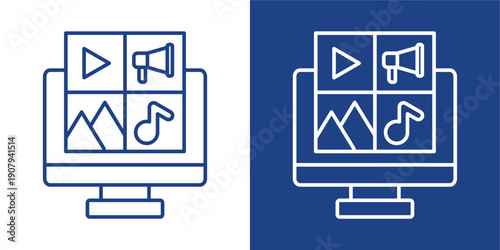 Multimedia Blue And White Icon Style Collection