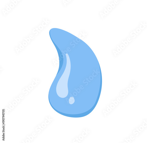 Water drop shape. Smooth blue waterdrop, clear liquid form, clean fluid. Mois...