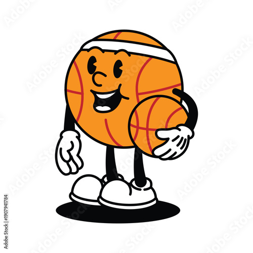 Retro Basketball Character Holding a Smaller Ball.