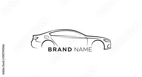 Modern Sports Car Silhouette Line Art Drawing.