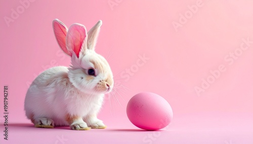 white rabbit on pink background