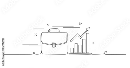 Minimalist line art of briefcase and growth chart with arrow. None editable stroke